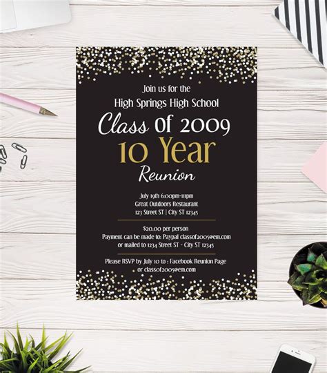 High School Reunion Invite Template, College Reunion, Confetti, Printable Invitation, Easy to ...