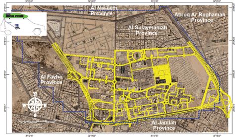 King Abdulaziz University campus (yellow), surveyed area (blue), and ...