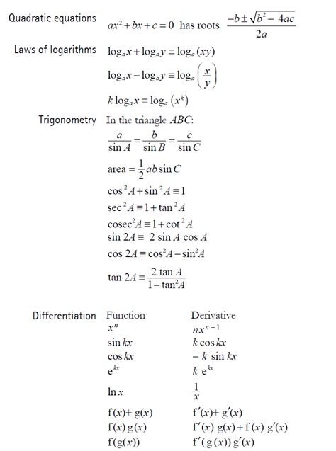 Ace A Level Maths Edexcel Formula Booklet Physics Ka All