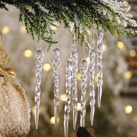 EYIIYE 12 PCs Christmas Tree Icicle Decoration, Crystal Clear Icicles ...