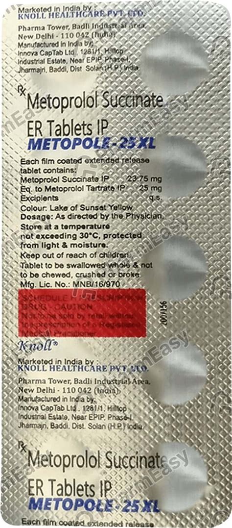 Metopole Xl 25 MG Tablet (10): Uses, Side Effects, Price & Dosage | PharmEasy