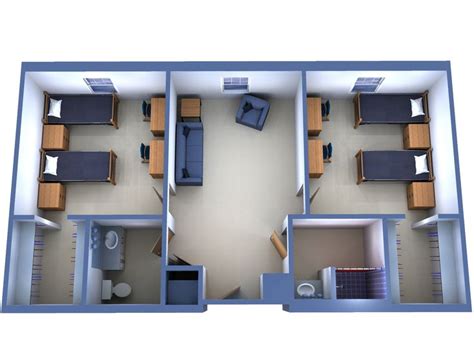 Suite with 2 double rooms in 2020 | Dorm room layouts, Dorm layout, Hostel room