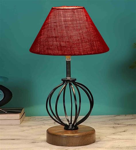 Buy Maroon Shade Table Lamp With Shade Table Lamp With Wood & Iron Base By New Era at 64% OFF by ...
