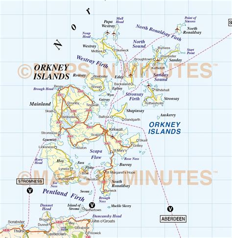 Orkney & Shetland vector Road Map, Illustrator AI CS & PDF format, Northern Isles at 750k scale