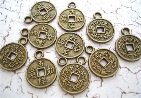 Bronze Chinese Good Luck Charms Coins Round by ZenbuTradingCo