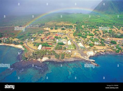 Aerial view of Kalaupapa Peninsula and settlement with rainbow. Molokai, Hawaii Stock Photo - Alamy