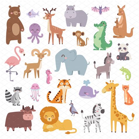 Cartoon animals character vector | Animal Illustrations ~ Creative Market