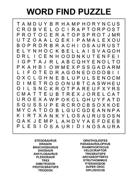 FREE Printable Dinosaur Word Find