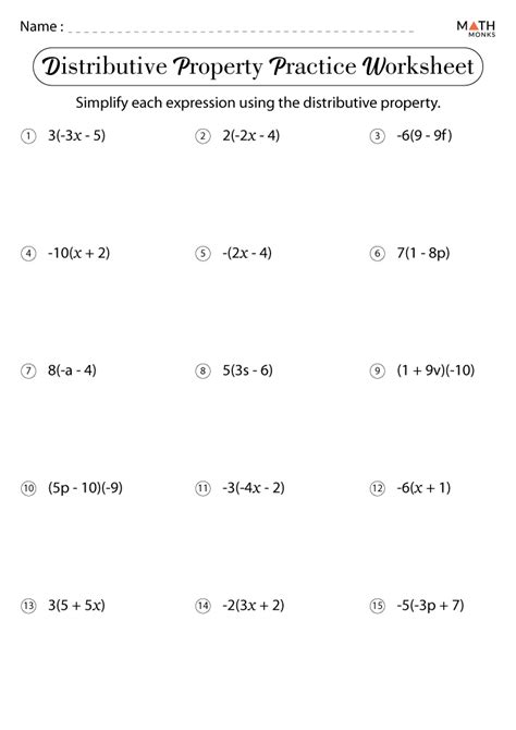 Distributive Property Worksheets with Answer Key