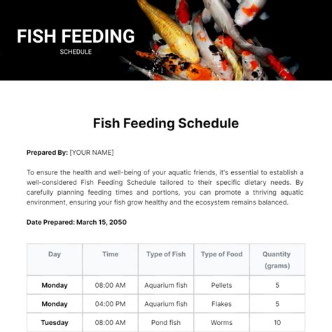 Free Fish Feeding Schedule Template - Edit Online & Download | Template.net