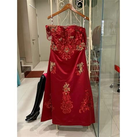 Jual Gaun Merah Mama Formal Party Orang Tua Lengan Besar | Shopee Indonesia