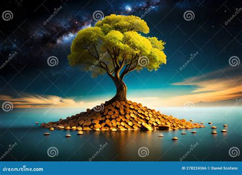 Golden Gold Coin Tree Has Coins As Leaves that Fall on Ground, Idea for ...