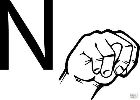 ASL Sign Language Letter N coloring page | Free Printable Coloring Pages