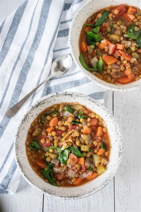 Easiest Low Sodium Lentil Soup with Spinach - 1-Pot and only 30 minutes!