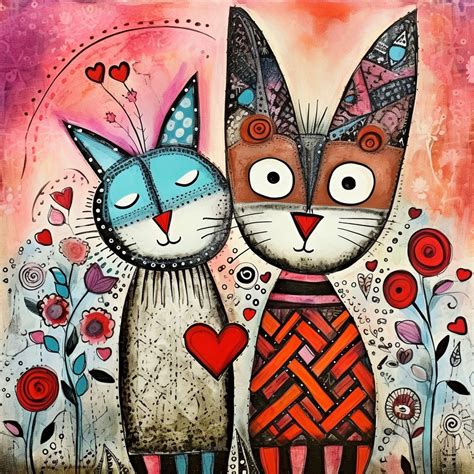 Valentine Doodle Heart Cat Art Free Stock Photo - Public Domain Pictures