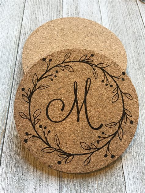 Personalized Coasters, Set of 4, Monogram Coasters, Cork Coasters ...