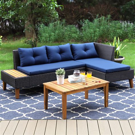 Buy Sophia & William3 Piece Outdoor Patio Rattan Sectional Sofa Set Clearance with Acacia Wood ...
