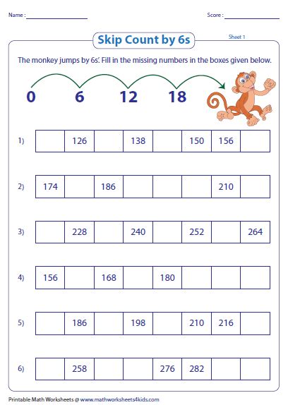 Skip Counting by 6s Worksheets