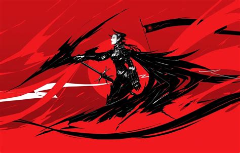 Wallpaper girl, red, black, figure, sword, anime, flag, the demon ...