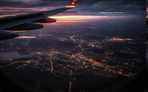 nature, Landscape, Airplane, Window, Cityscape, Clouds, Aerial View, Sunset, Lights, Sky, Flying ...