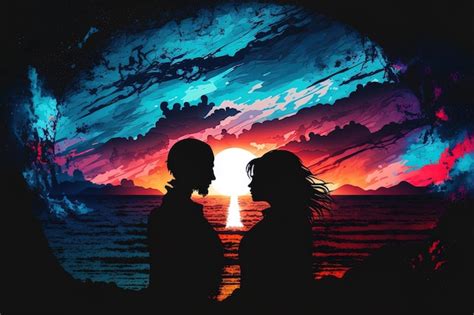 Premium AI Image | Silhouette of a couple cuddling in front of an ocean ...