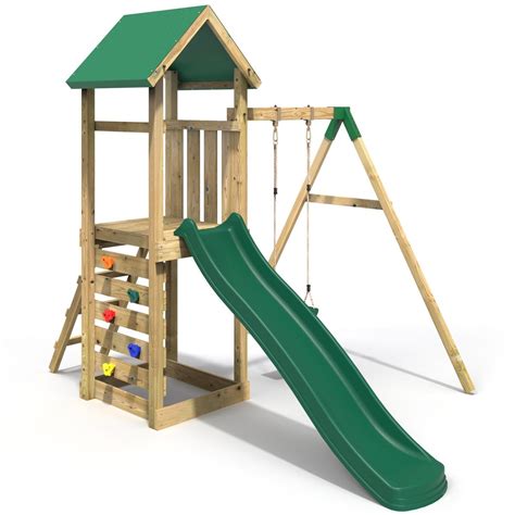 Rebo Adventure Playset Wooden Climbing Frame, Swing Set and Slide ...