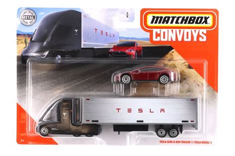 Tesla Semi &Box Trailer w/ Tesla Model S, Black with Red - Mattel GBK70-956A - 1/64 scale ...