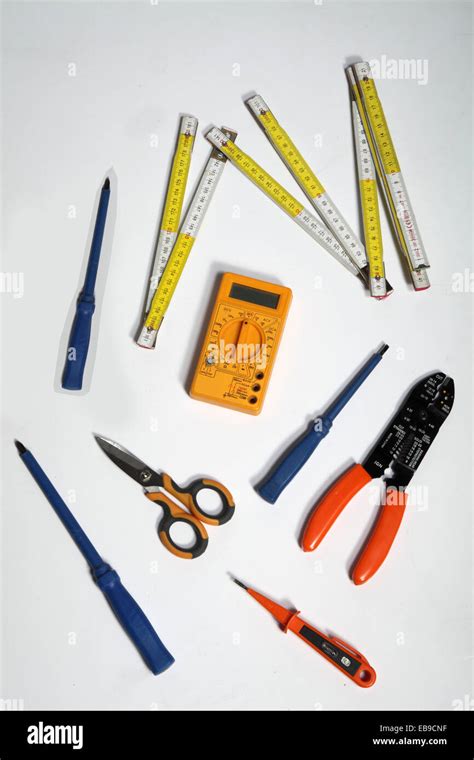 tools for electrician on white background Stock Photo - Alamy