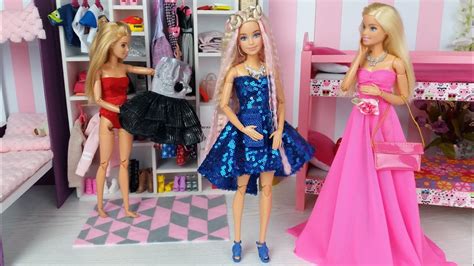 Play Four Barbie Dolls in DIY Doll House Dress up Dolls - YouTube