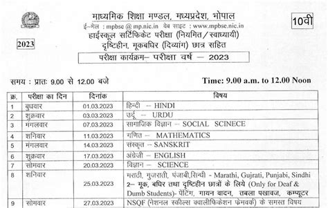 MP Board 10th Time Table 2024 कब आएगा- MPBSE 10th Date Sheet, Schedule Pdf