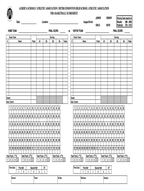 Basketball Stats Sheets Printable