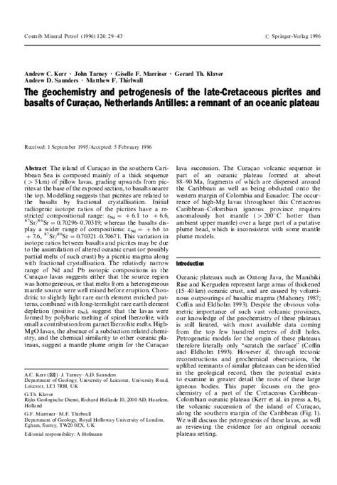 (PDF) The geochemistry and petrogenesis of the late-Cretaceous picrites and basalts of Curaçao ...