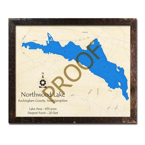 Northwood Lake, NH 3D Wood Topo Map