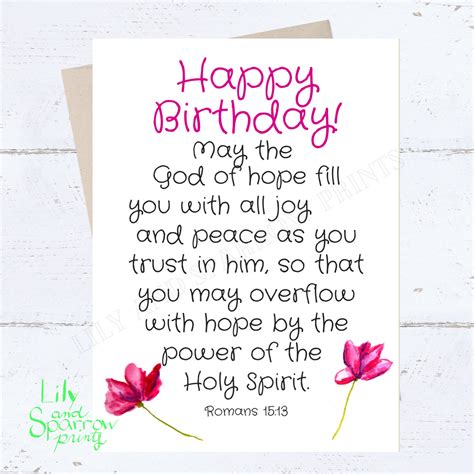 Religious Birthday Card Birthday Card for Her Christian Flowers Card Romans Bible Verse Holy ...