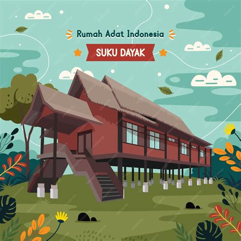 Premium Vector | Rumah adat Indonesia Suku Dayak