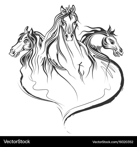 Tattoo art design of horse racing in line art Vector Image