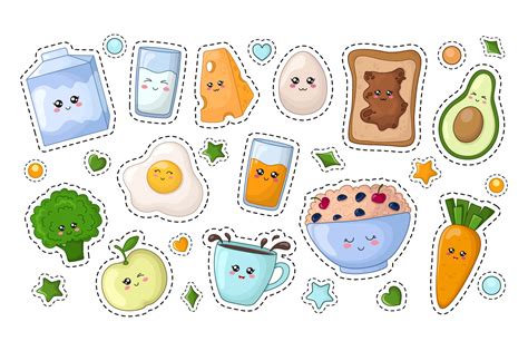 Cute vector kawaii food - Stickers (355109) | Illustrations | Design Bundles