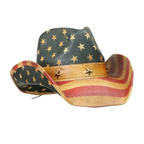 Vamuss - Men's Vintage Tea-Stained USA American Flag Cowboy Hat w ...