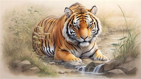 Premium AI Image | Realistic Wild Tiger Watercolor Sketch Painting ...