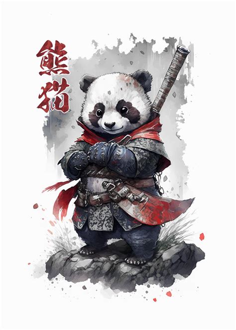 'Panda Warrior' Poster, picture, metal print, paint by Faissal Thomas | Displate