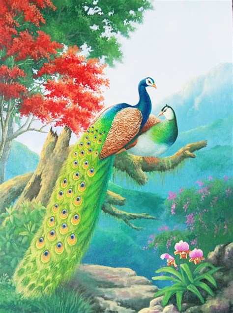 White Peacock Painting Famous Peacock Paintings Royal Thai Art ...