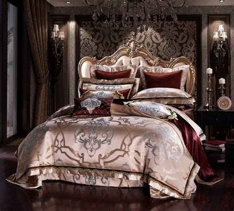 Luxury Royal Bedding set Queen King Bed set Satin Egyptian Cotton Brown ...