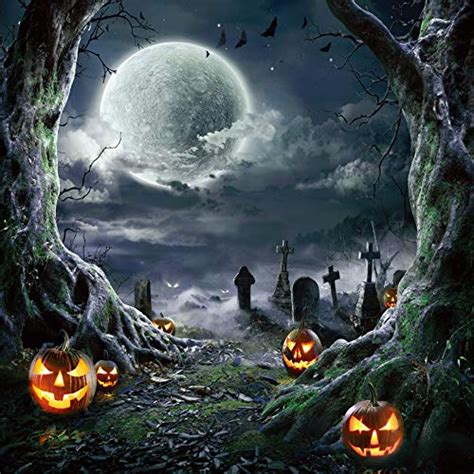 SJOLOON Halloween Backdrop for Photography Horror Night Background Scary Pumpkin Moon Backdrop ...