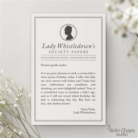 Lady Whistledown Birthday Card Bridgerton Birthday Card - Etsy