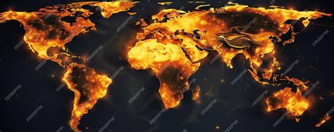 Premium AI Image | Earth world map indicating places on fire