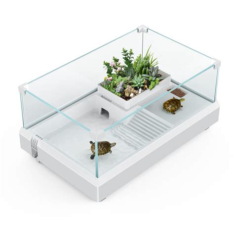 Buy Glass Turtle Tank Aquarium, SILICAR Turtle Habitat Terrarium with Basking Platform, Bottom ...