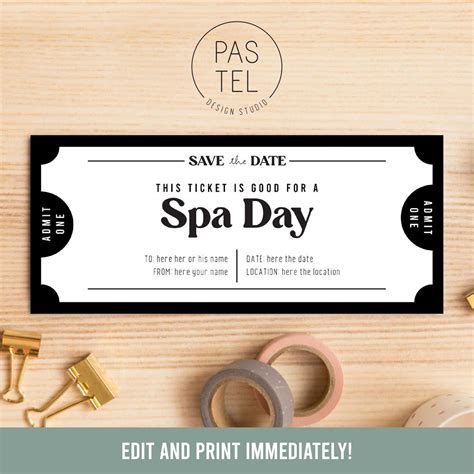 Spa Day Gift Coupon INSTANT DOWNLOAD, Editable Text Printable Voucher ...