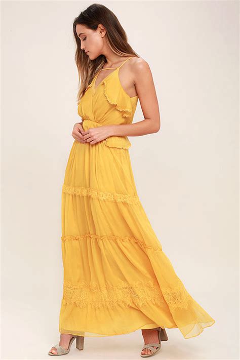 Lovely Golden Yellow Dress - Lace Dress - Maxi Dress - $117.00 - Lulus