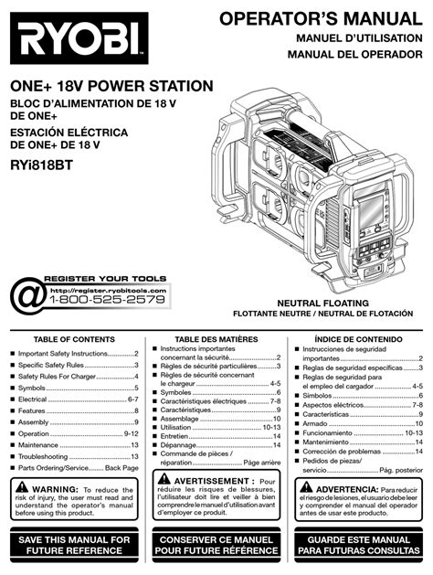 RYOBI ONE+ RYI818BT OPERATOR'S MANUAL Pdf Download | ManualsLib