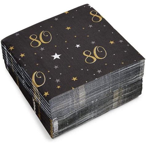 100-Pack 80th Birthday Party Napkins, 2-Ply Black Gold Disposable Paper ...